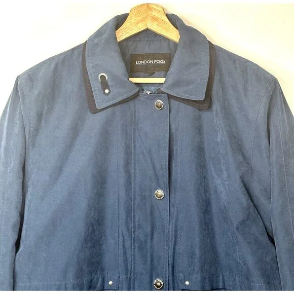 Vintage Womens London Fog Faux Suede Sanchita Jacket Drawstring Waist Blue Sz 1X - Picture 3 of 15